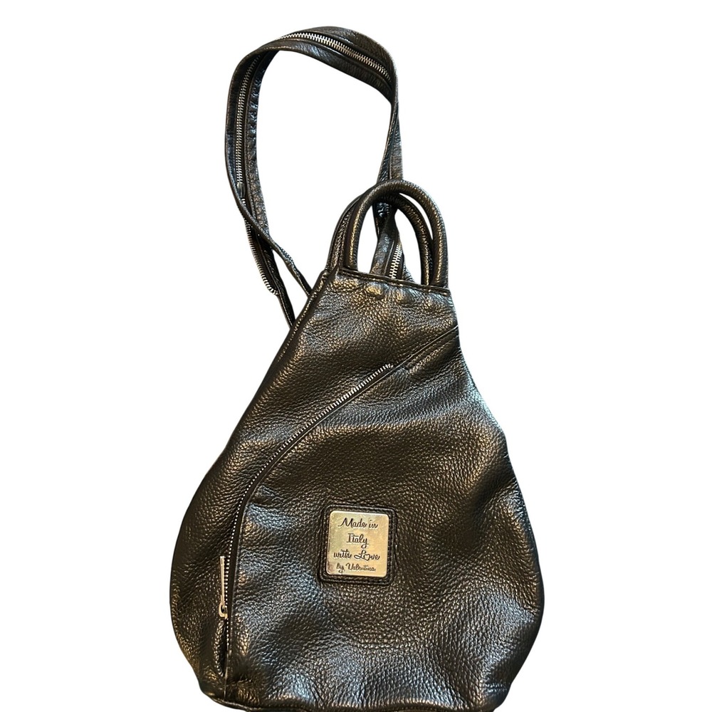 Valentina Made in‎ Italy Black Leather Convertible Backpack/Sling Purse